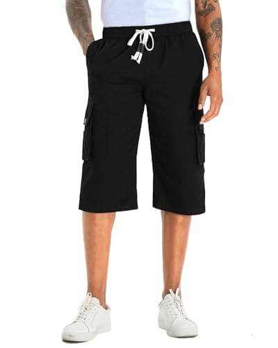 APTRO Men's Long Cargo Shorts With Elastic Waistband — Black