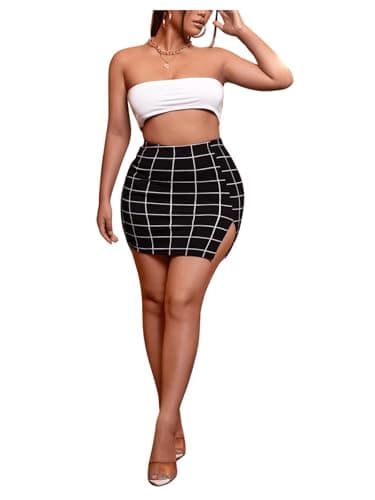 WDIRARA Women's High-Waist Plaid Wool Mini Bodycon Skirt