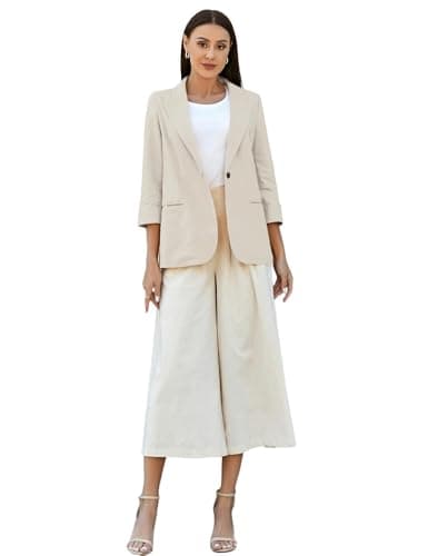 IDEALSANXUN Linen Women's 3/4 Sleeve Lightweight Blazer