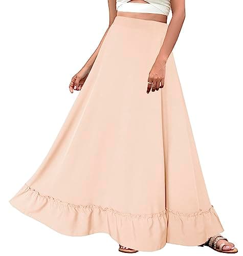Afibi Women's Plus Size Vintage High Waist Maxi Skirt with Pockets — Khaki