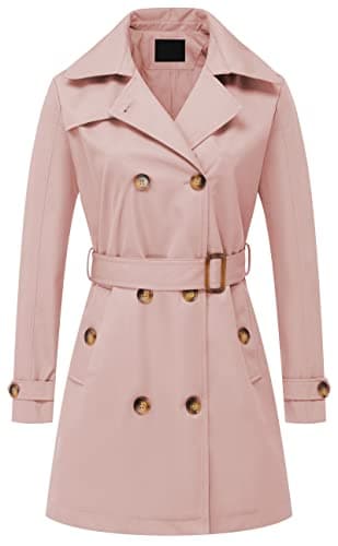Chrisuno Women's Mid-Length Double Breasted Trench Coat with Hood — Pink