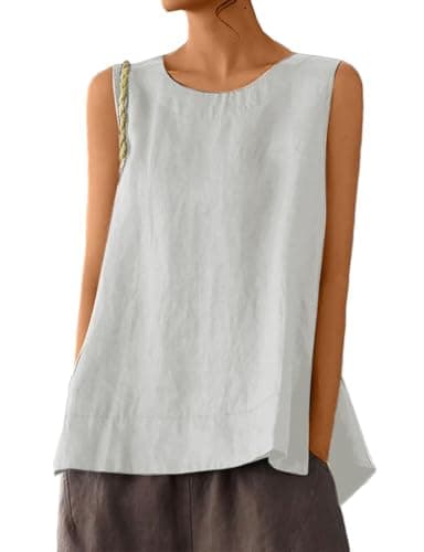 IDEALSANXUN Women's Linen Tank Tops Lightweight Sleeveless Vest Shirt