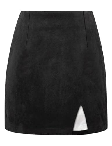 High Waisted Wool Plaid Mini Skirt with Slit for Women by IDEALSANXUN — Suede Black