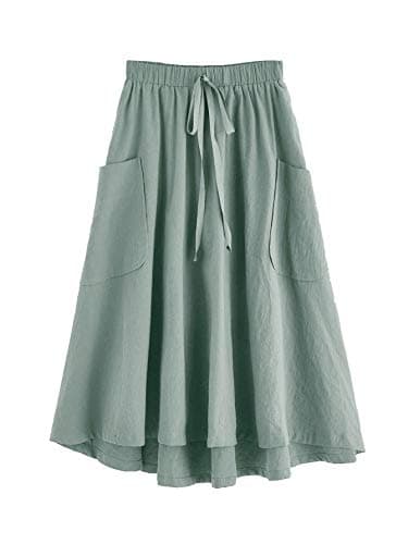 SweatyRocks Women's Casual High Waist Pleated Midi Skirt with Pocket — Green