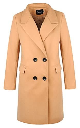 CHARTOU Women's Winter Oversize Woolen Plaid Peacoat Jacket — S-camel