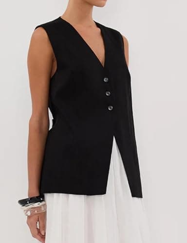 IDEALSANXUN Linen Vest for Women Spring Summer Lightweight Blazer Jackets