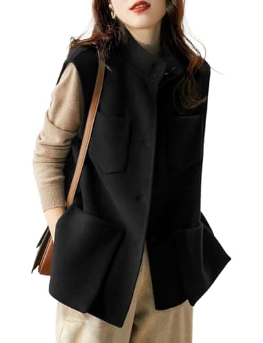 IDEALSANXUN Wool Vest for Women Casual Button Down Winter Jacket — Black