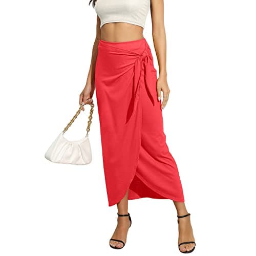 Maxi Skirt High Waist Wrap Pencil Long Skirts for Women — Orange