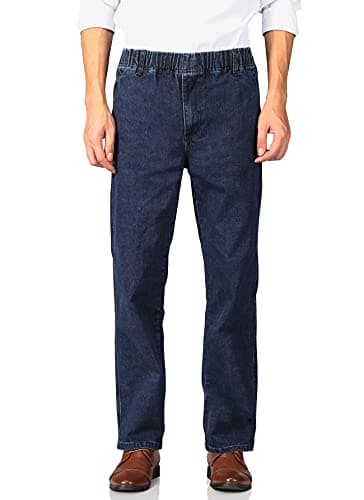 Soojun Men's Casual Loose Fit Elastic Waist Denim Jeans — Deep Blue
