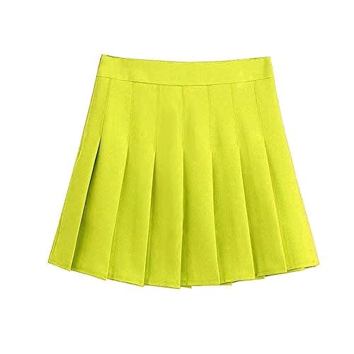 ZHANCHTONG Women's High Waist A-Line Pleated Mini Tennis Skirt — Lemon Yellow
