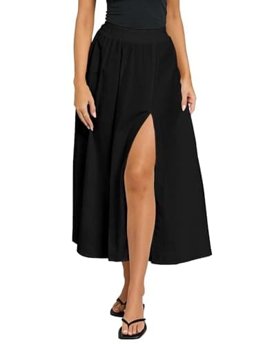 IDEALSANXUN Women's Elastic Waist Maxi Skirtorer Summer A-Line Mid-Length Skirt — Black