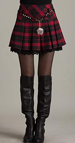 Chouyatou Women's Plaid Wool Blend A-Line Pleated Skirt with Side Zipper