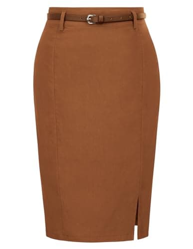 Kate Kasin Women's Bodycon Pencil Skirt with Belt — Brown Skirt