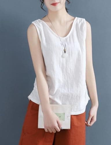 IDEALSANXUN Women's Linen Tank Tops Spring Summer V-Neck Casual Lightweight