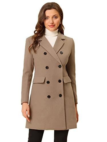 Allegra K Women's Elegant Notched Lapel Winter Trench Coat — Light Brown