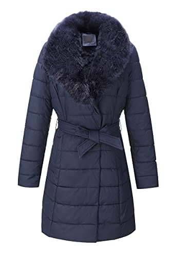 Bellivera Women's Winter Puffer Jacket with Removable Fur Collar — Blue