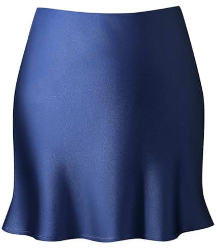 Women's Reaowazo Satin High Elastic Ruffle Waist Short Skirt — A-dark Blue