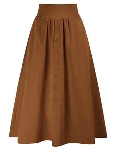 Kate Kasin Women's High Waist Midi Skirt with Pockets — Brown