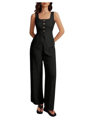 SHENHE Women's Linen Square Neck Summer Sleeveless Top