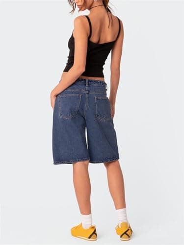 Raruxxin Women's Y2K Wide Leg Low Waist Cargo Jean Shorts with Pockets