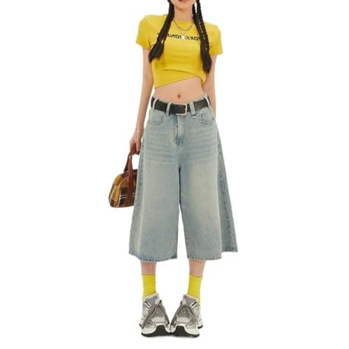 Womens Vintage Baggy Jean Shorts Oversized Boyfriend Streetwear — Blue