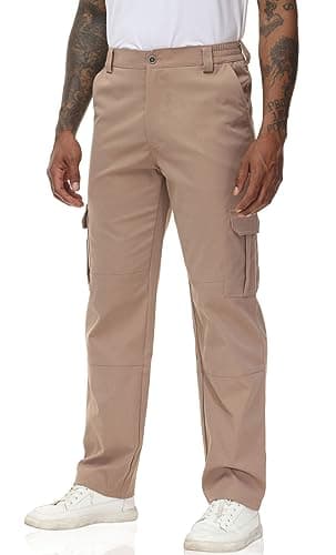 Soojun Men's Elastic Waist Relaxed Fit Stretch Cargo Pants