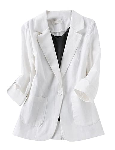 Cotton Linen Blazer for Womens Casual — White