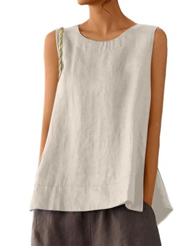 IDEALSANXUN Women's Linen Tank Tops Lightweight Sleeveless Vest Shirt — Beige