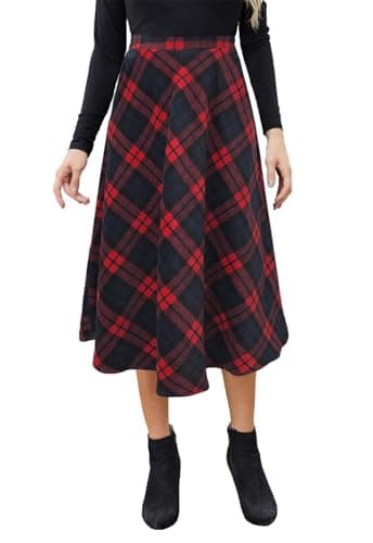 HERBATOMIA Women's High-Waist Casual Pleated Midi Skirt with Pocket