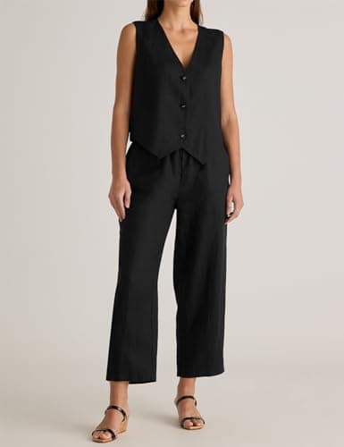 Casual Linen V Neck Button Down Tank Top for Women