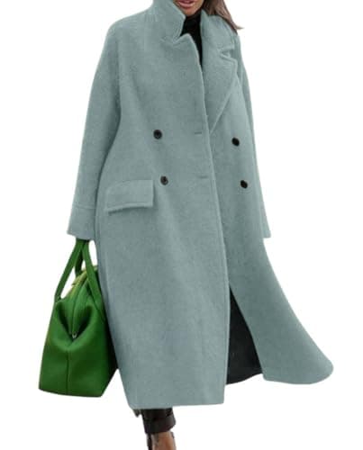 CHARTOU Women's Oversized Long Winter Wool Blend Pea Overcoat — Lake Blue