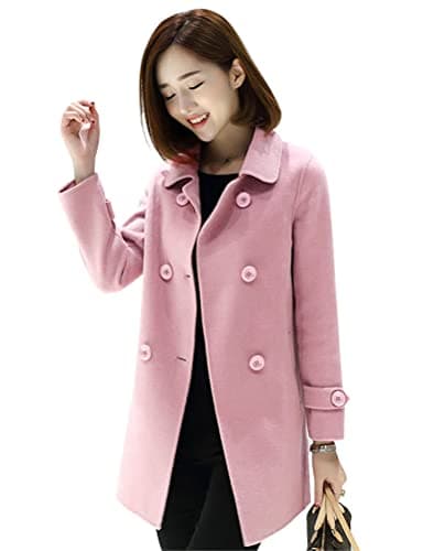 Ylingjun Women's Classic Fit Double Breasted Wool Pea Coat Outwear — Pink