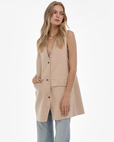 Locachy Women's Steampunk Suede Vest with Pockets Casual Button Down