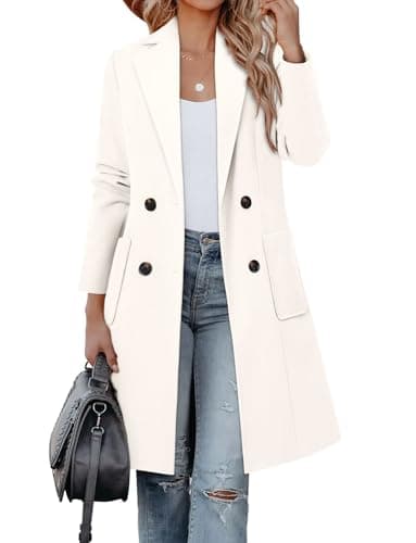 CHICZONE Women's Mid-Length Notch Lapel Double Breasted Wool Coat Winter Overwear — A-off White