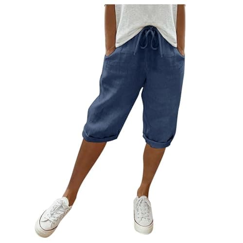 Cotton Linen Bermuda Shorts Elastic Waist Cargo Shorts — 005