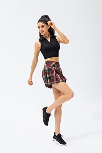 Amxiway Women's Pleated Mini Plaid Skort for Tennis & Golf