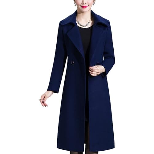 Aprsfn Women's Winter Warm Double-breasted Midi Peacoat — Dark Blue