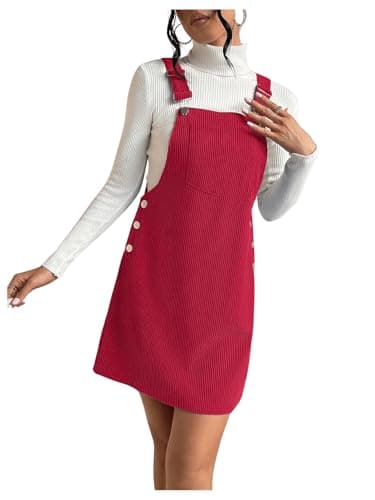 Milumia Women's Corduroy Button Front Mini Pinafore Dress with Pocket — Red