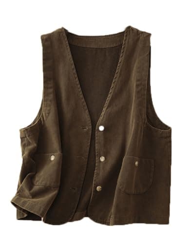 Linen Sleeveless Vest for Women Casual Lightweight Summer Blazer — Coffee