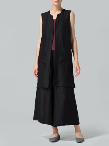 IDEALSANXUN Women Summer Linen Open Front Cardigan Vest Light