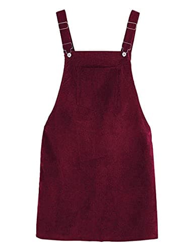 Tanming Women's Corduroy A-Line Cute Pinafore Bib Overall Mini Dress Skirt — Wine Red