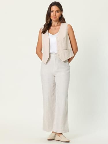 Hobemty Women's Linen V-Neck Button-Down Formal Waistcoat