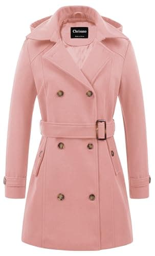 Chrisuno Women's Double Breasted Hooded Pea Coat — Pink