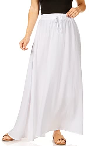Trendy Women's Maxi Skirts - Flowy Summer Aline Elastic High Waisted Reg & Plus Size — White