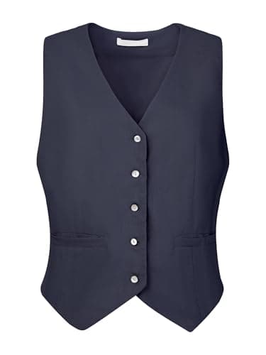Hobemty Women's Linen V-Neck Button-Down Formal Waistcoat — Dark Blue