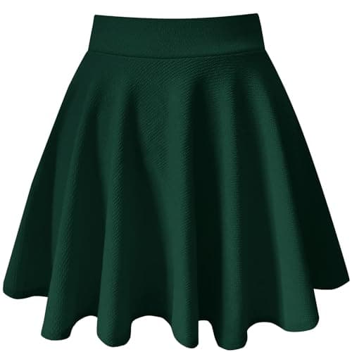 Women's Mini Flared A-Line Stretchy Party Skirts with Shorts — Deep Green