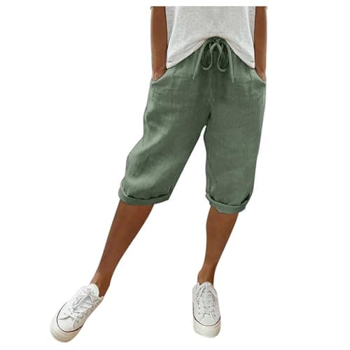 Cotton Linen Bermuda Shorts Elastic Waist Cargo Shorts — 006