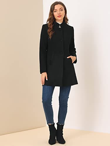 Allegra K Women's Mid-Long Winter Stand Collar Overcoat