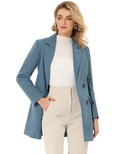 Allegra K Women's Belted Mid-Length Double Breasted Winter Coat — Grey Blue