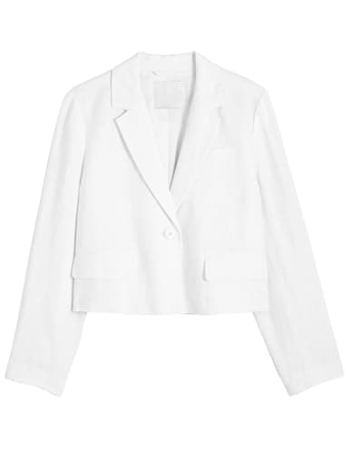 Womens Cotton Linen Cropped Blazer Suit